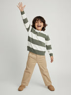 HOP Kids Olive Striped Cotton Polo Sweater