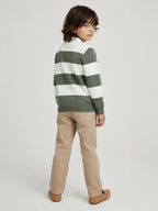 HOP Kids Olive Striped Cotton Polo Sweater
