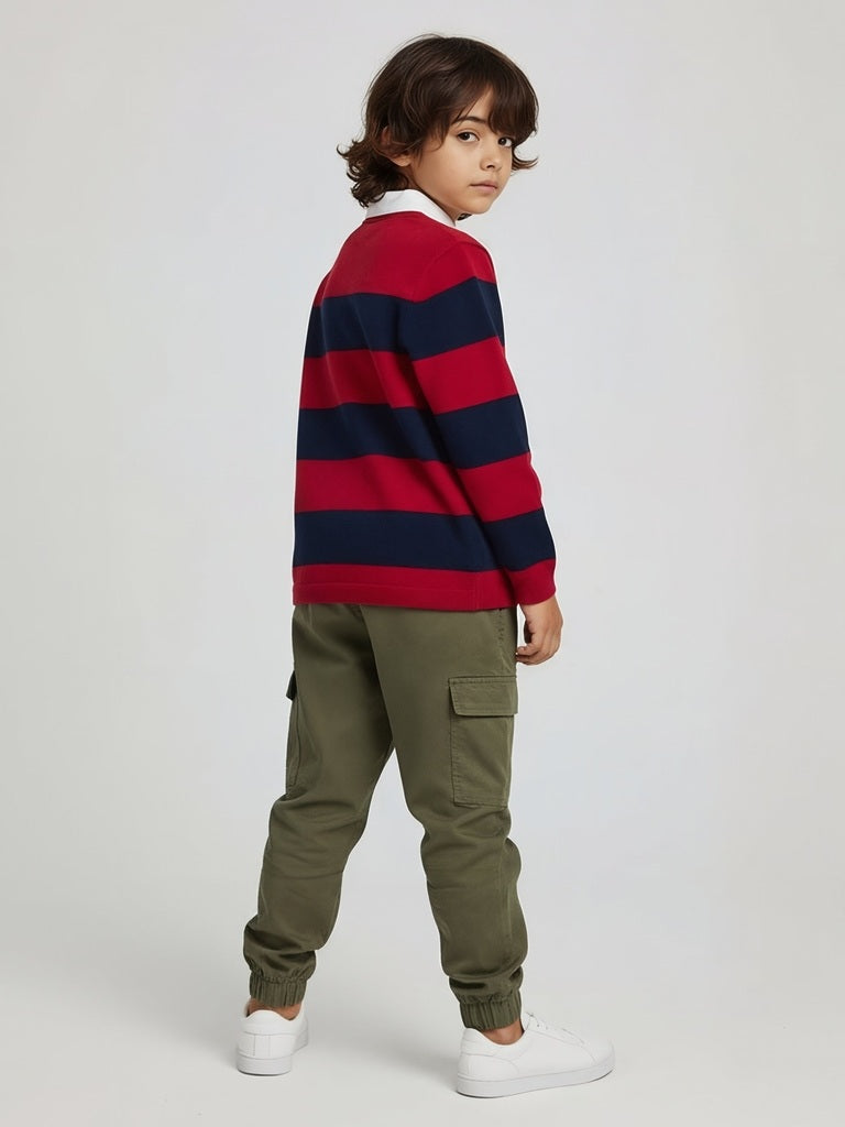 HOP Kids Red Striped Cotton Polo Sweater