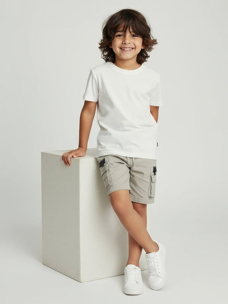 HOP Kids Taupe Mid-Rise Cotton-Blend Cargo Shorts