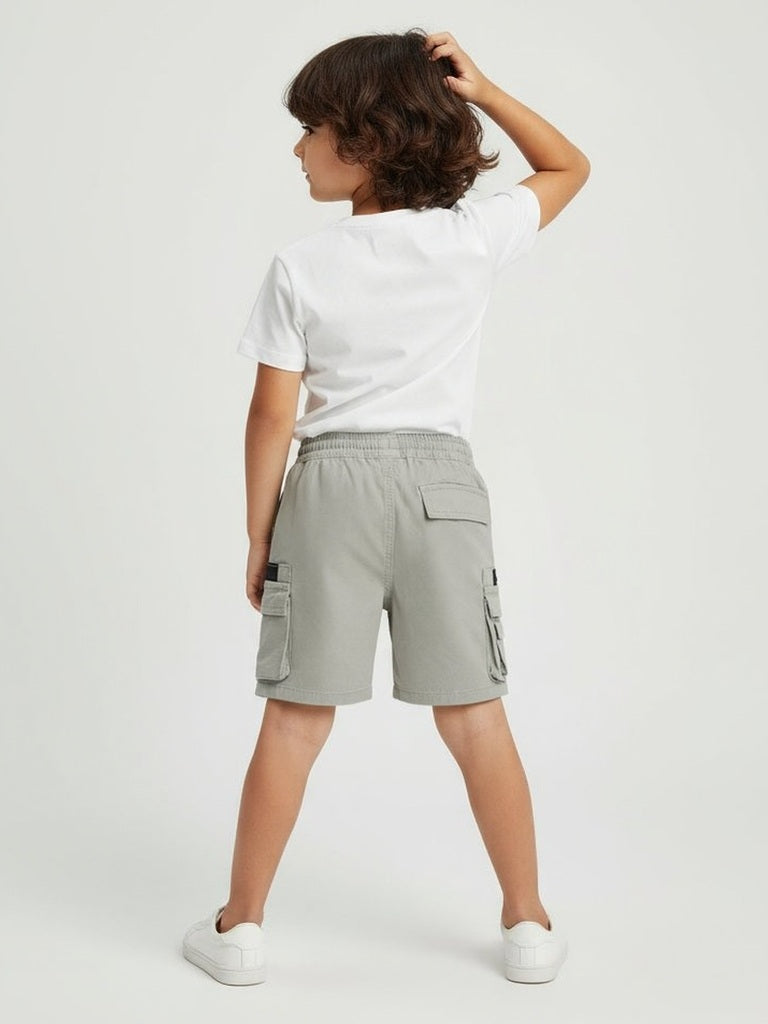 HOP Kids Taupe Mid-Rise Cotton-Blend Cargo Shorts