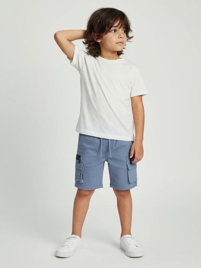 HOP Kids Dusty Blue Mid-Rise Cotton-Blend Cargo Shorts