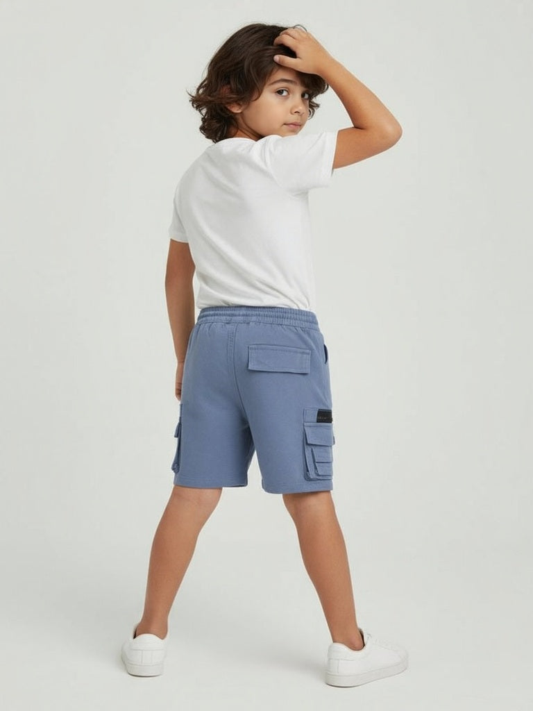HOP Kids Dusty Blue Mid-Rise Cotton-Blend Cargo Shorts