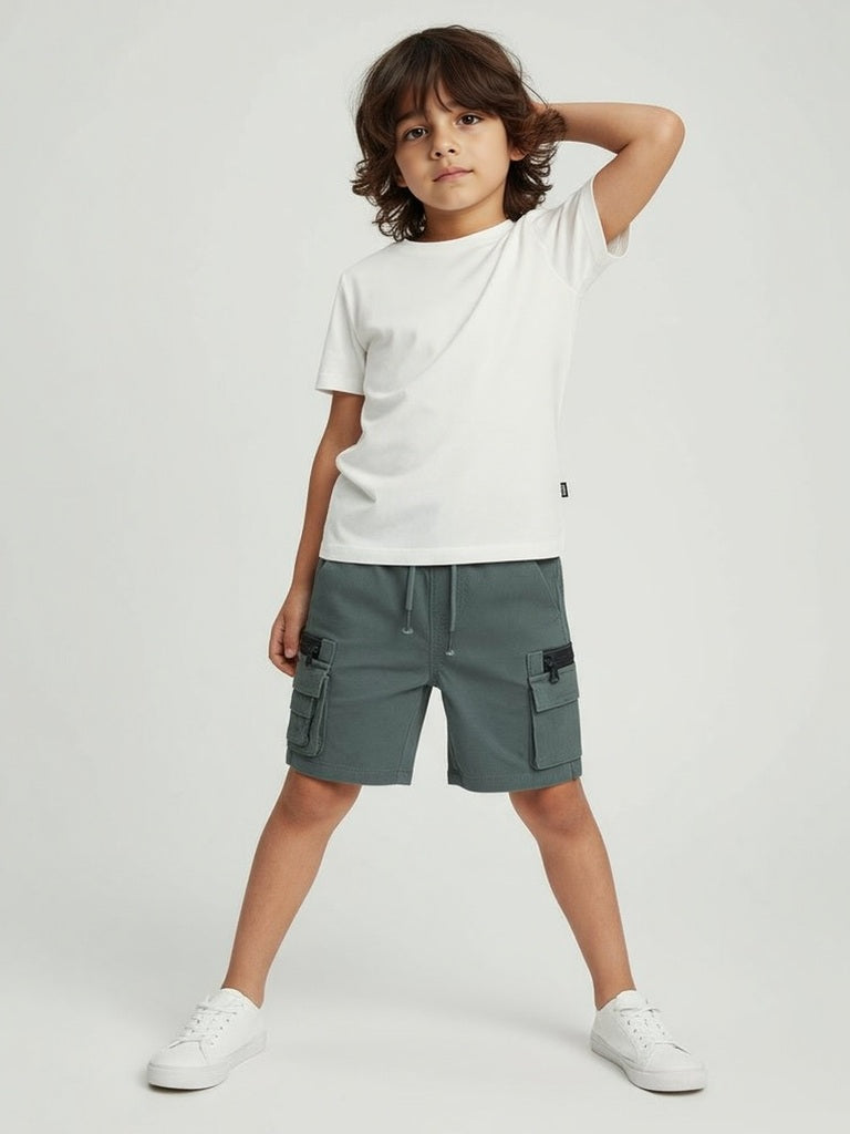 HOP Kids Olive Mid-Rise Cotton-Blend Cargo Shorts