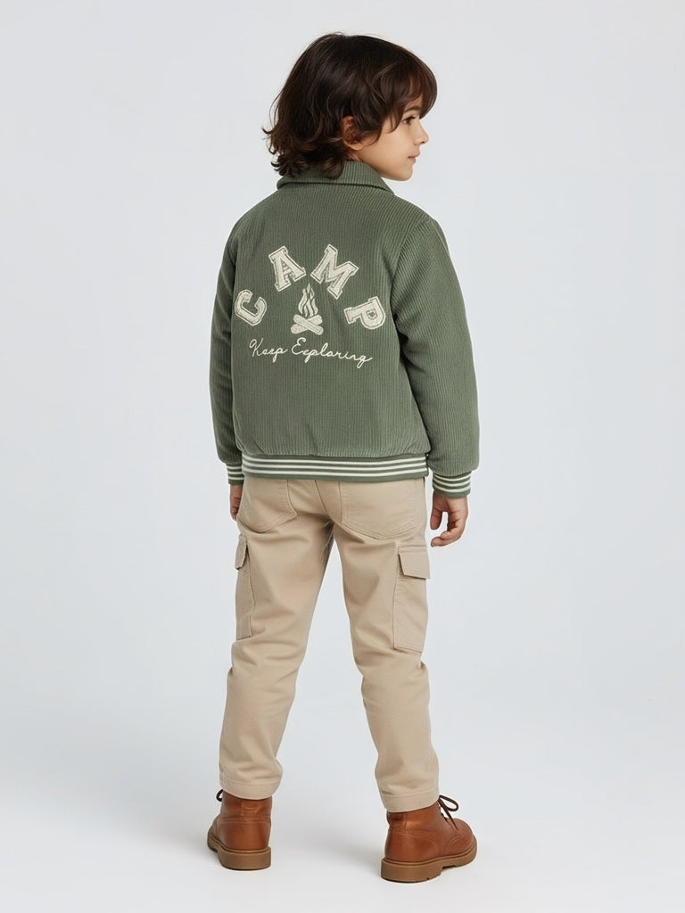 HOP Kids Sage Typographic Corduroy Cotton Jacket