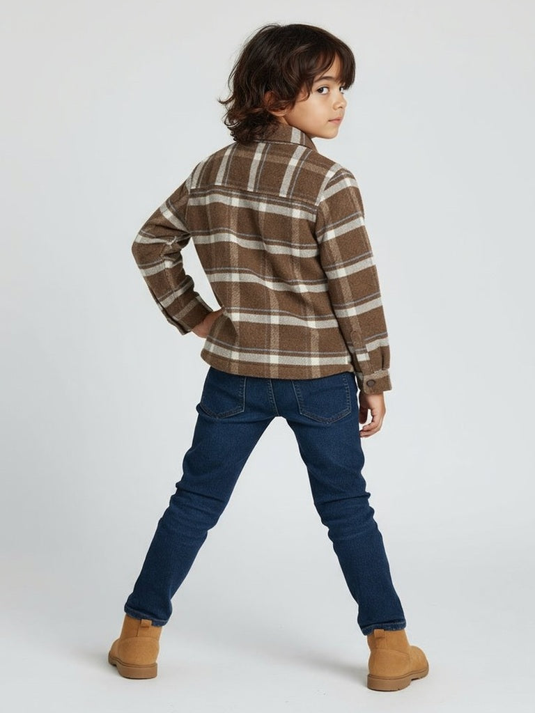 HOP Kids Brown Checked Design Cotton Shacket