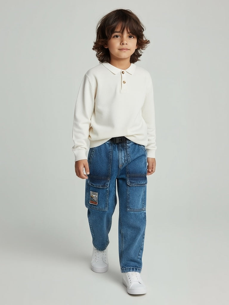 HOP Kids Blue Faded Mid-Rise Jeans