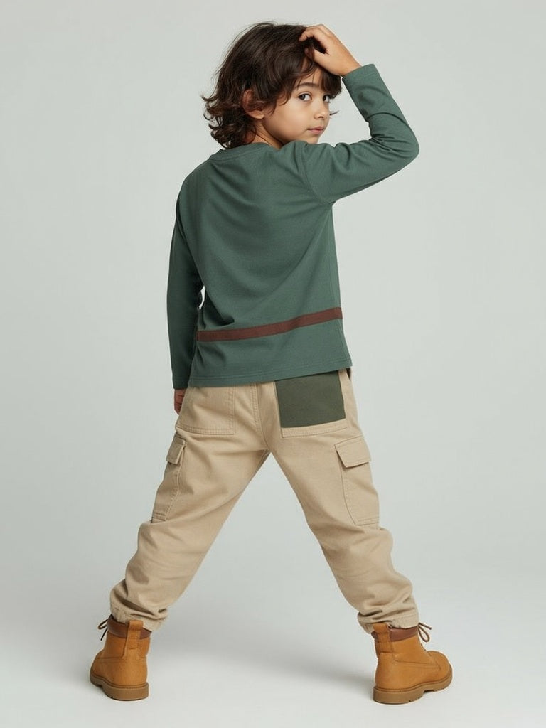 HOP Kids Green Printed Cotton T-Shirt