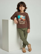 HOP Kids Brown Printed Cotton T-Shirt