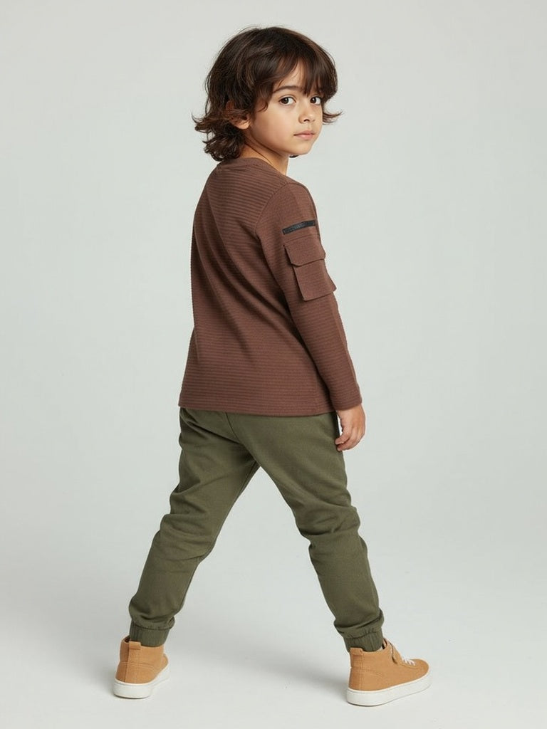 HOP Kids Brown Printed Cotton T-Shirt