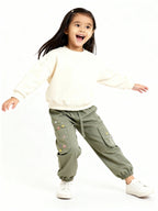 HOP Kids Sage Floral Embroidered Mid-Rise Cotton Joggers