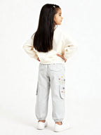 HOP Kids Off-White Embroidered Mid-Rise Cotton Joggers