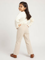 HOP Kids Beige Floral Printed High-Rise Corduroy Trousers