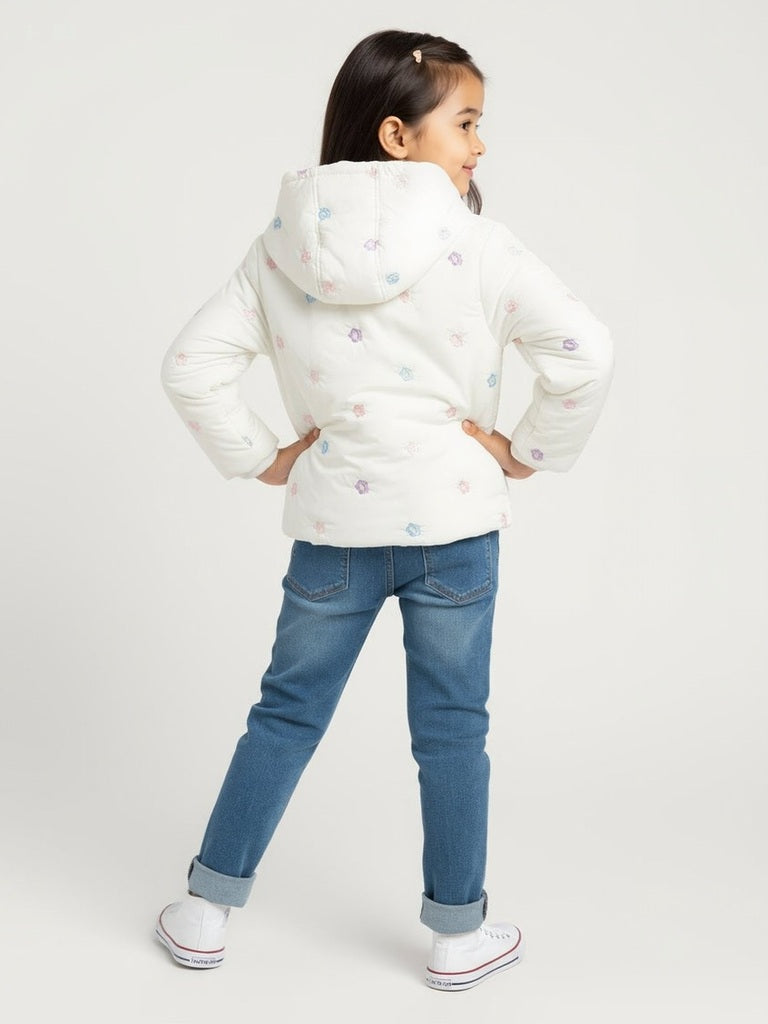 HOP Kids Off-White Floral Embroidered Hooded Jacket