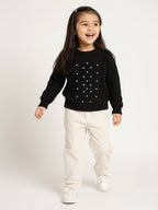 HOP Kids Black Cable-Knitted Pearlescent Sweater
