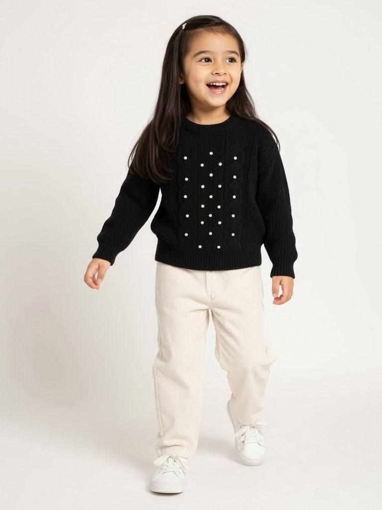 HOP Kids Black Cable-Knitted Pearlescent Sweater