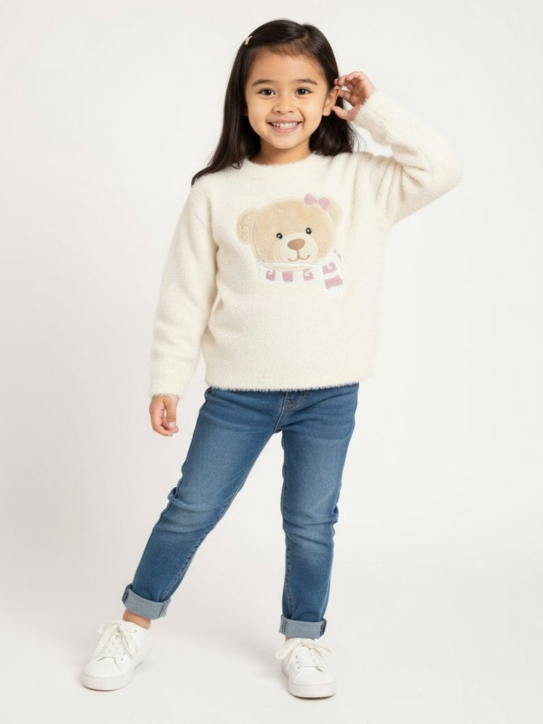 HOP Kids White Teddy Design Sweater