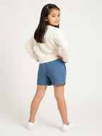 HOP Kids Blue Floral Applique High-Rise Denim Skorts