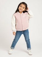 HOP Kids Dusty Pink Text Design Cotton Varsity Jacket