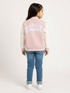 HOP Kids Dusty Pink Text Design Cotton Varsity Jacket