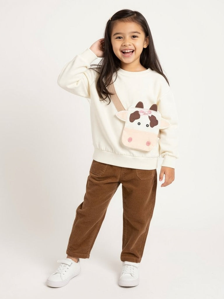 HOP Kids Off-White Animal Design Cotton-Blend Sweatshirt