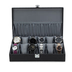 Deluxe 12-Slot Watch Display Case with Gray Velvet Interior