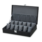 Deluxe 12-Slot Watch Display Case with Gray Velvet Interior