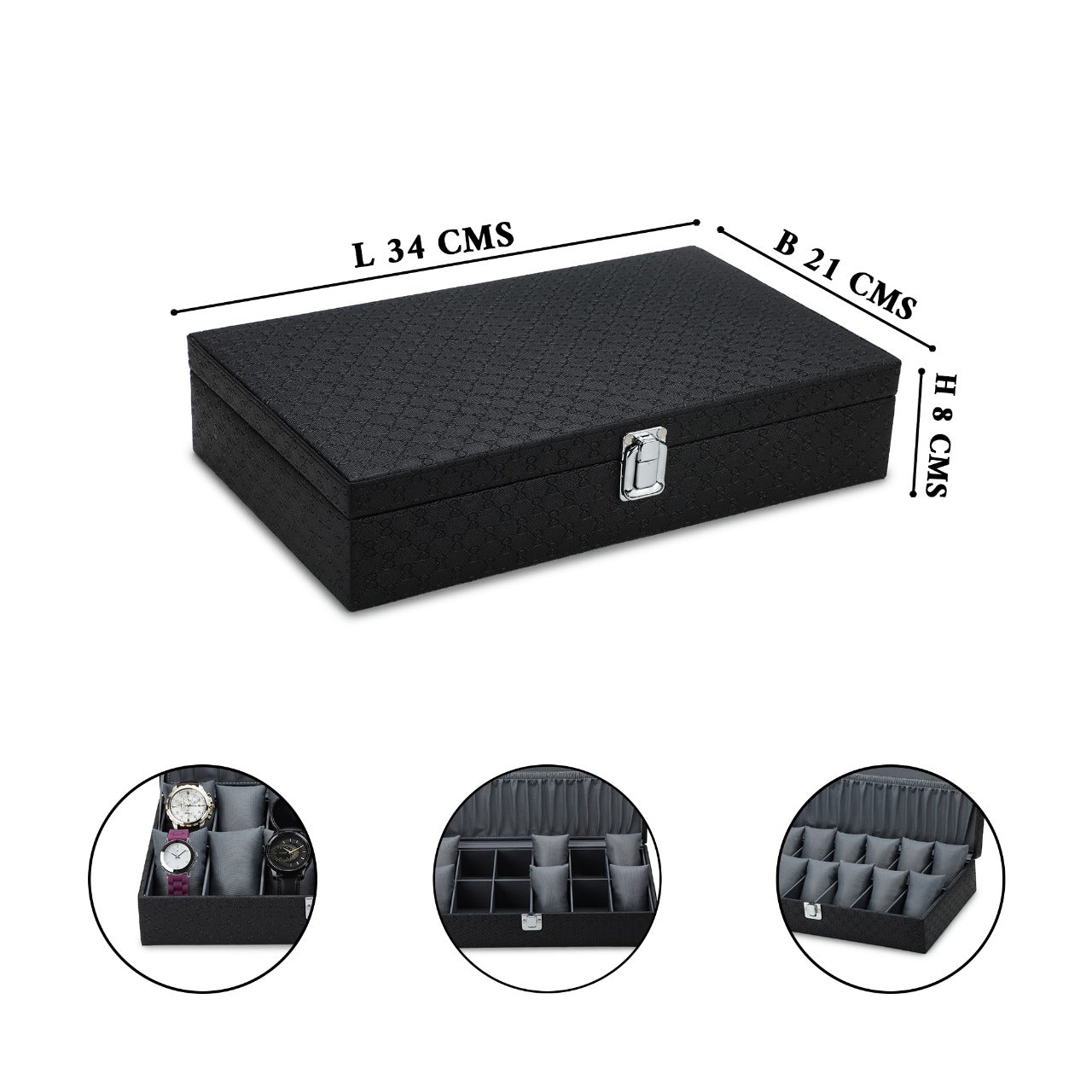 Deluxe 12-Slot Watch Display Case with Gray Velvet Interior