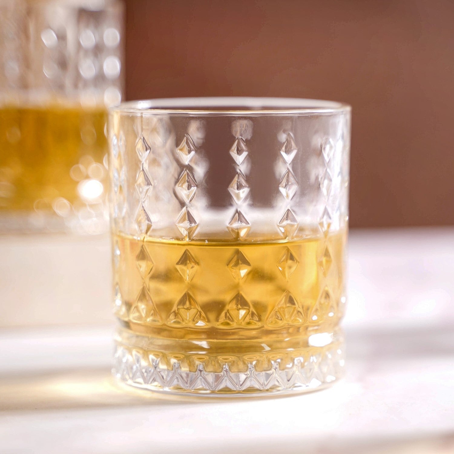 Diamond Embossed Whiskey Glasses Set Of 6 220ml