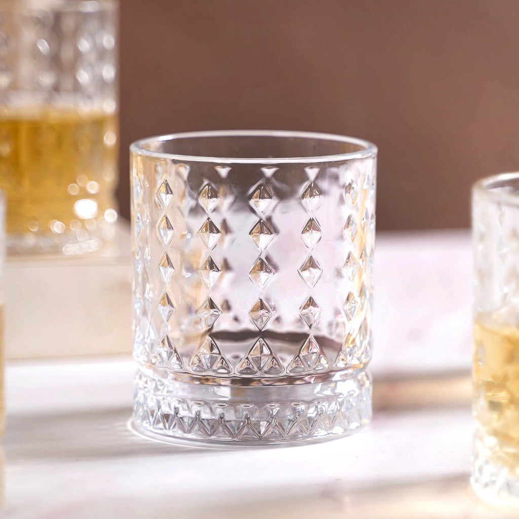 Diamond Embossed Whiskey Glasses Set Of 6 220ml