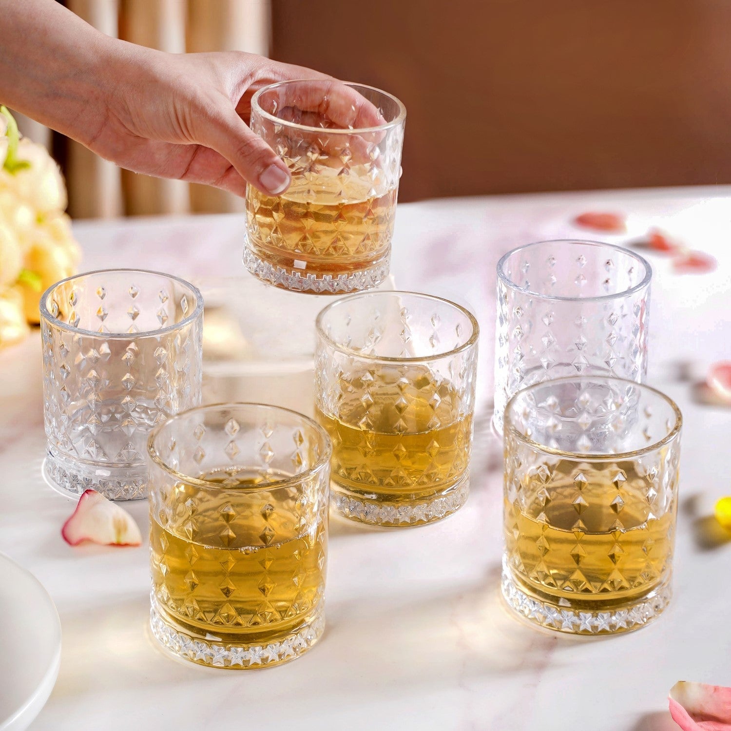 Diamond Embossed Whiskey Glasses Set Of 6 220ml