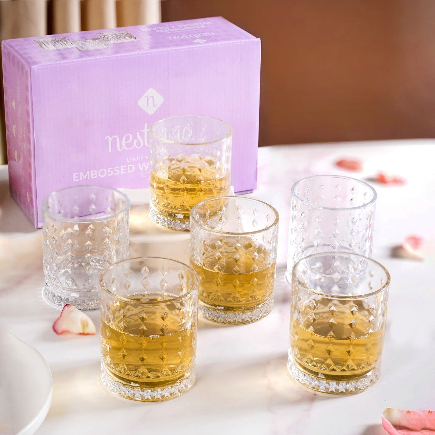 Diamond Embossed Whiskey Glasses Set Of 6 220ml