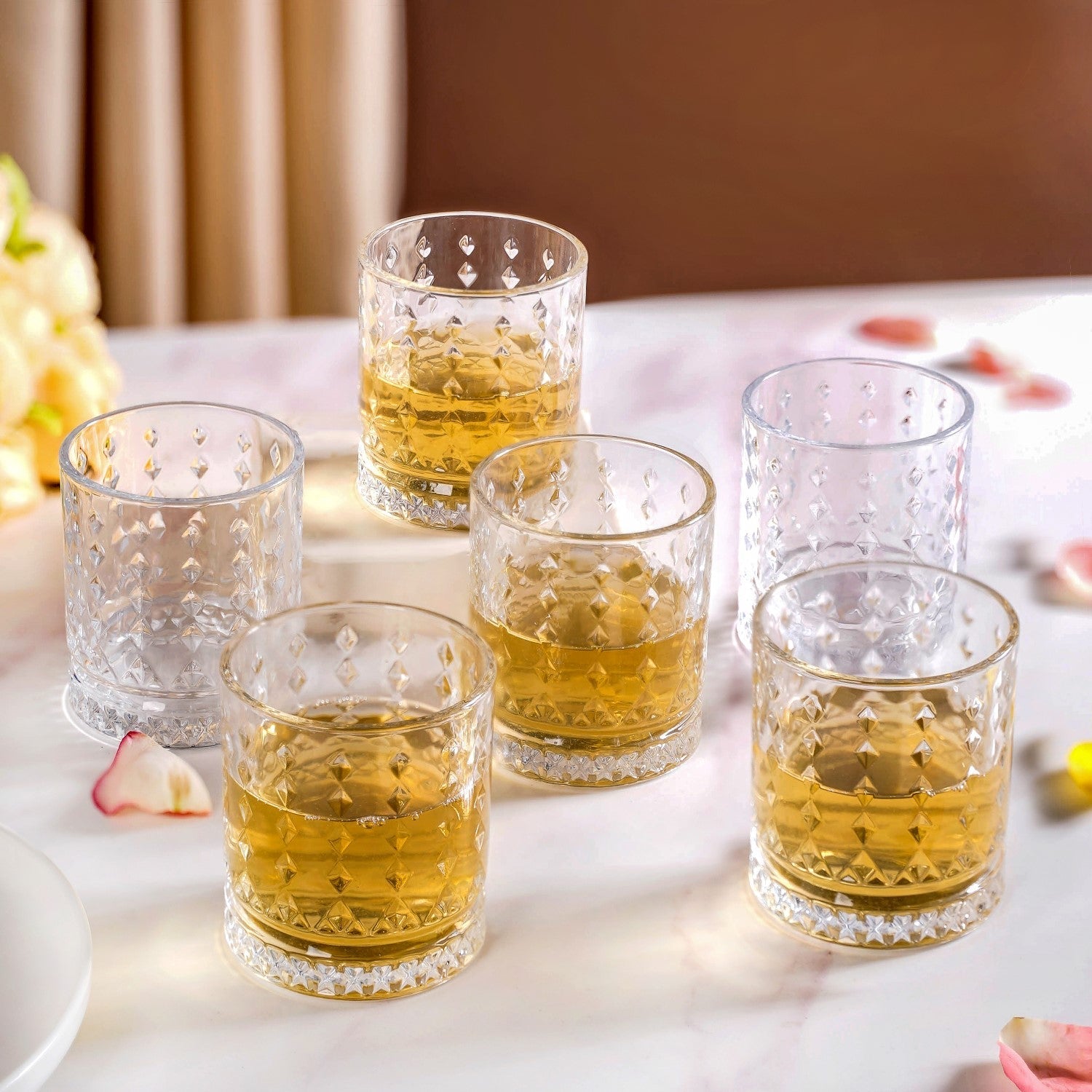 Diamond Embossed Whiskey Glasses Set Of 6 220ml