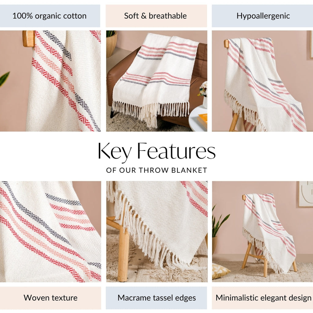 Chevron Stripe Pure Cotton Throw Blanket White