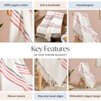 Chevron Stripe Pure Cotton Throw Blanket White