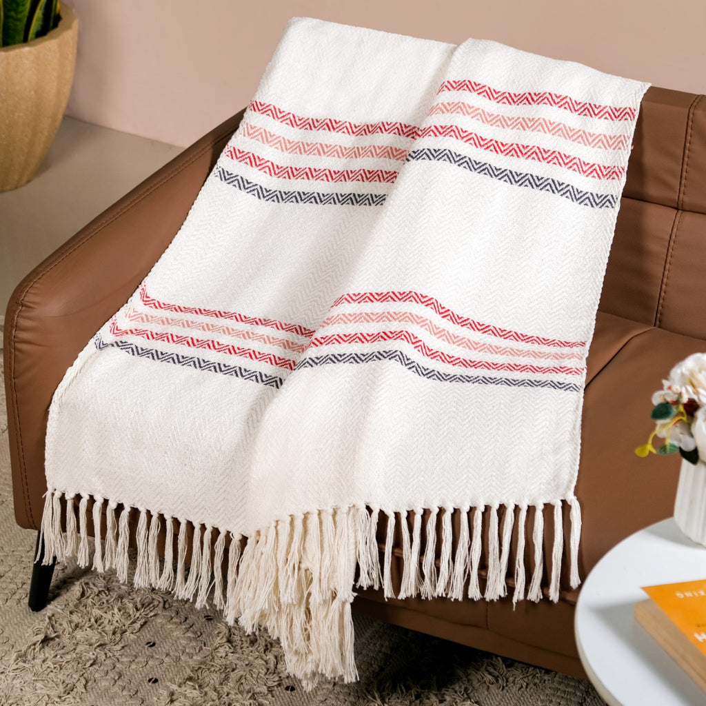 Chevron Stripe Pure Cotton Throw Blanket White
