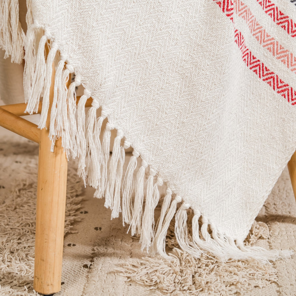 Chevron Stripe Pure Cotton Throw Blanket White