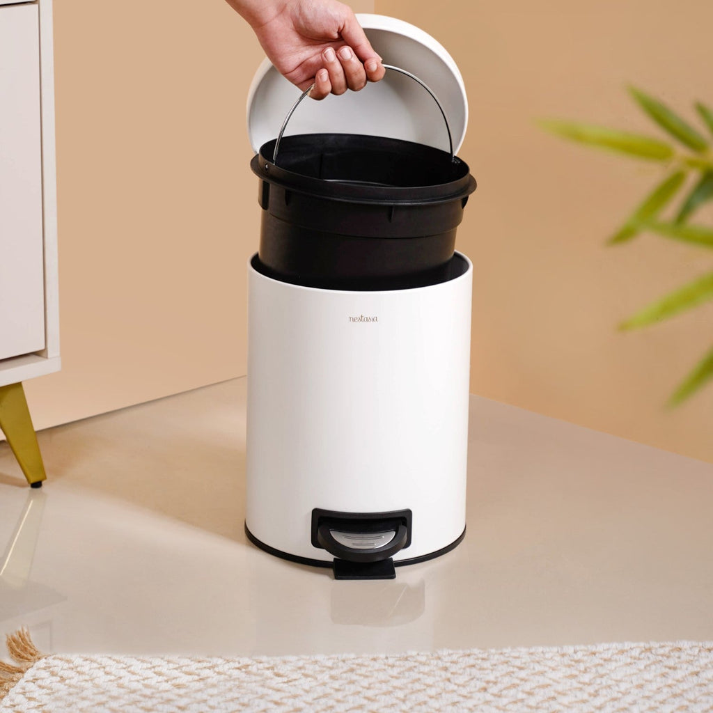 Clean Curve Metal Dustbin With Removable Bucket White 5000ml