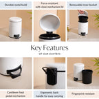 Clean Curve Metal Dustbin With Removable Bucket White 5000ml