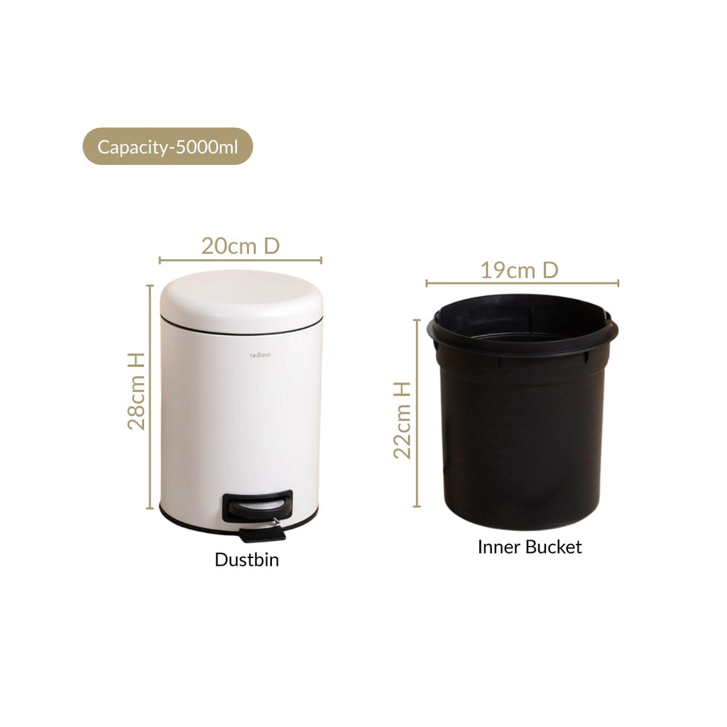 Clean Curve Metal Dustbin With Removable Bucket White 5000ml