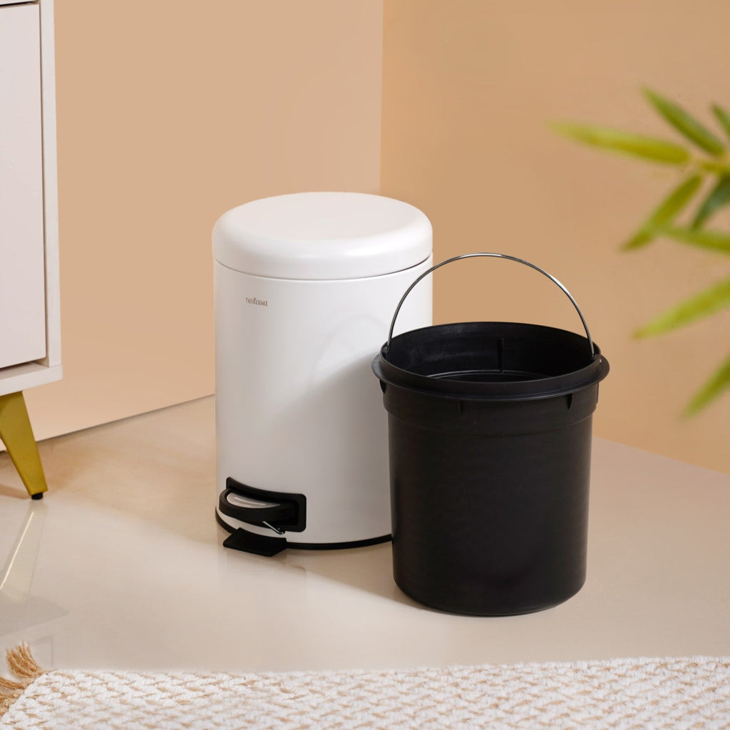Clean Curve Metal Dustbin With Removable Bucket White 5000ml