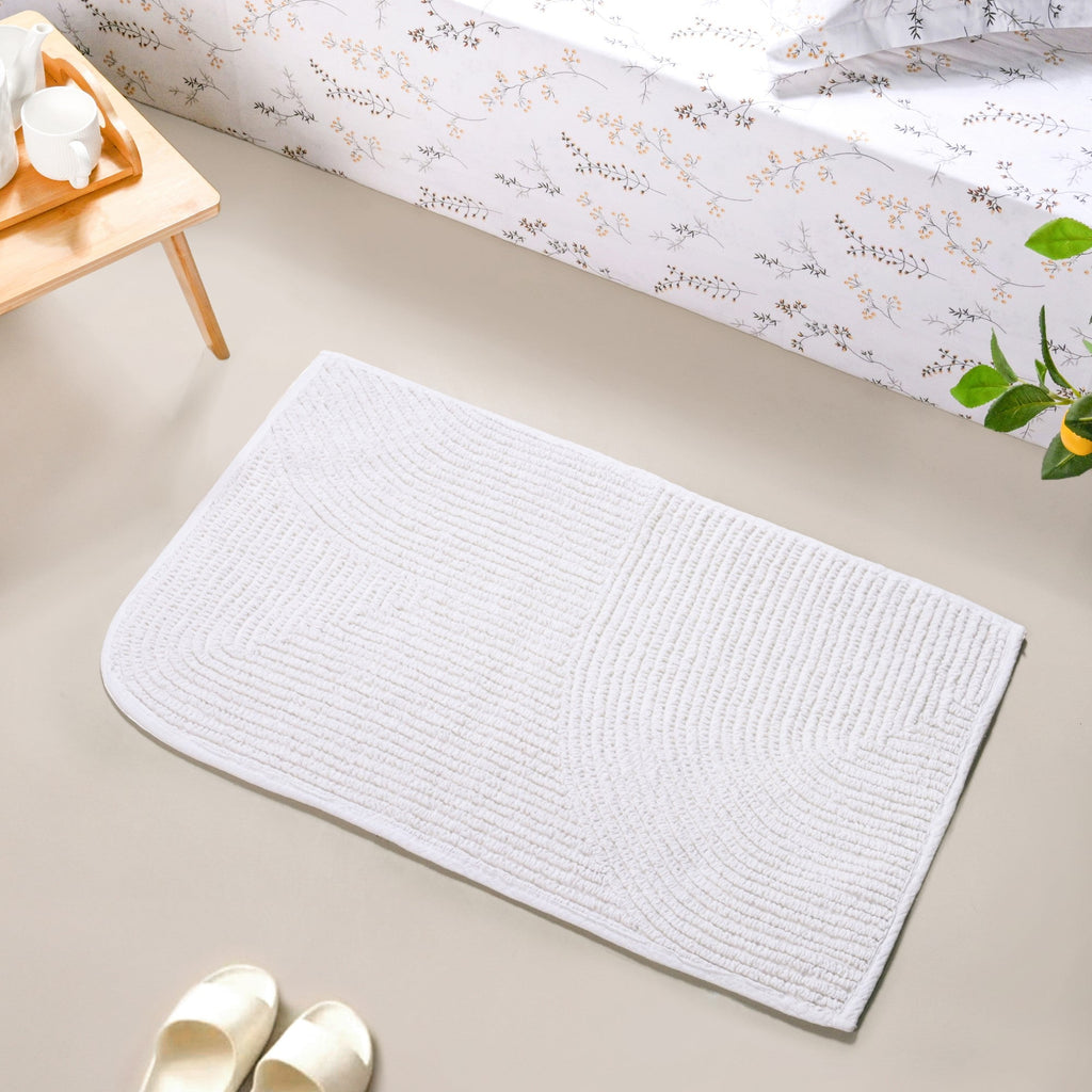 Ribbed Cotton Reversible Floor Mat White 82x50cm