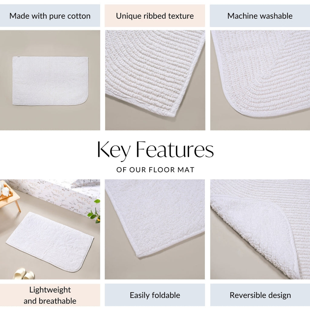 Ribbed Cotton Reversible Floor Mat White 82x50cm