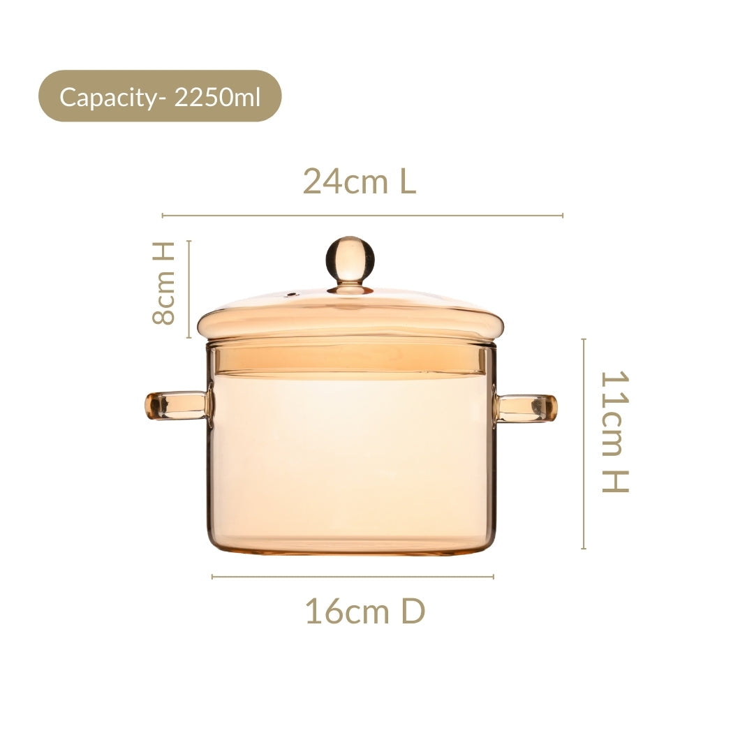 Amber Borosilicate Glass Cooking Pot 2250ml
