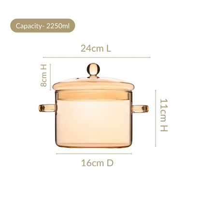 Amber Borosilicate Glass Cooking Pot 2250ml