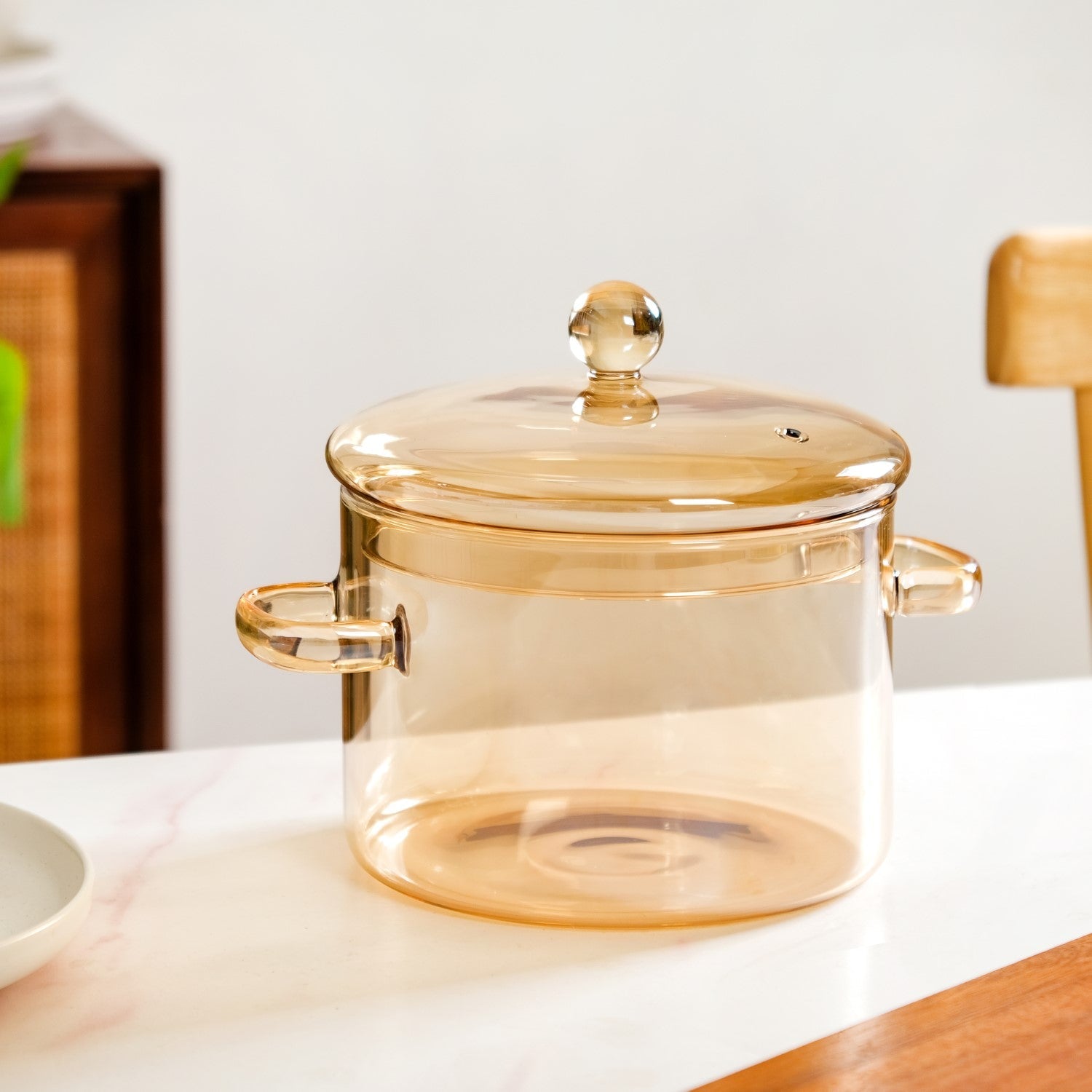 Amber Borosilicate Glass Cooking Pot 2250ml