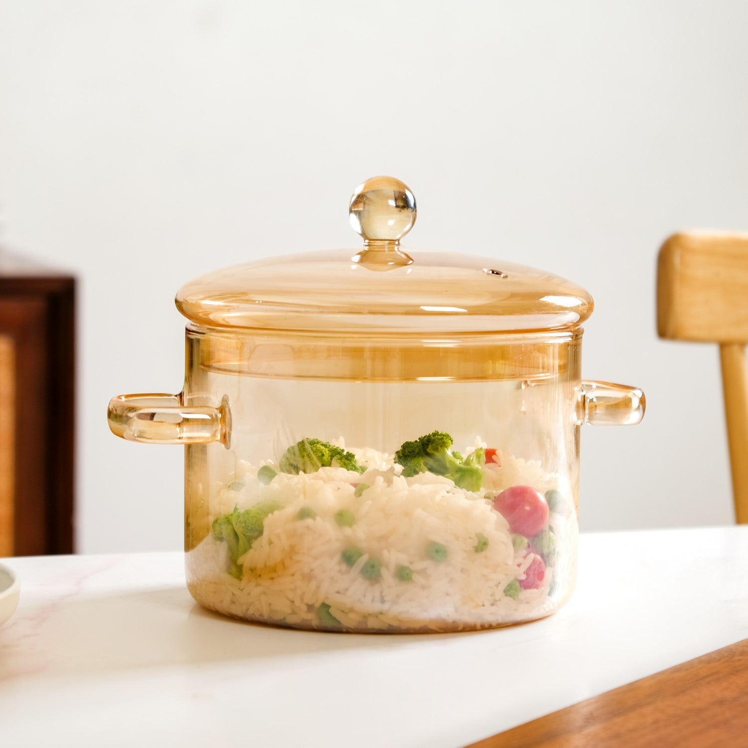 Amber Borosilicate Glass Cooking Pot 2250ml