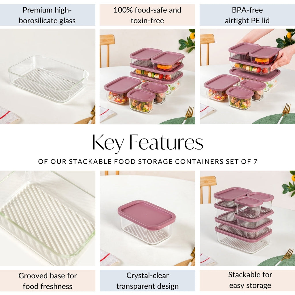 Groovo Stackable Food Storage Containers Set Of 7