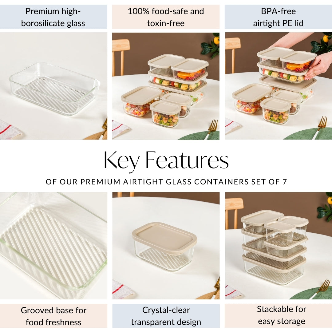 Groovo Premium Airtight Glass Containers Set Of 7