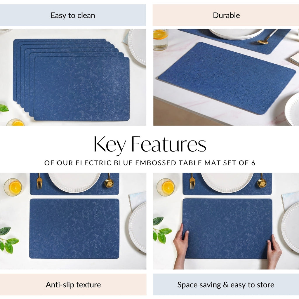 Electric Blue Embossed Table Mat Set Of 6